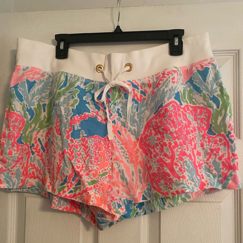 EUC Lilly Pulitzer Drawstring Linen Print Shorts Size XL
